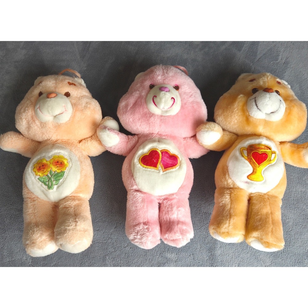 Care Bears Vintage Plush Lot Love-a-Lot Friend Champ Bear 13in Pink Peach Yellow